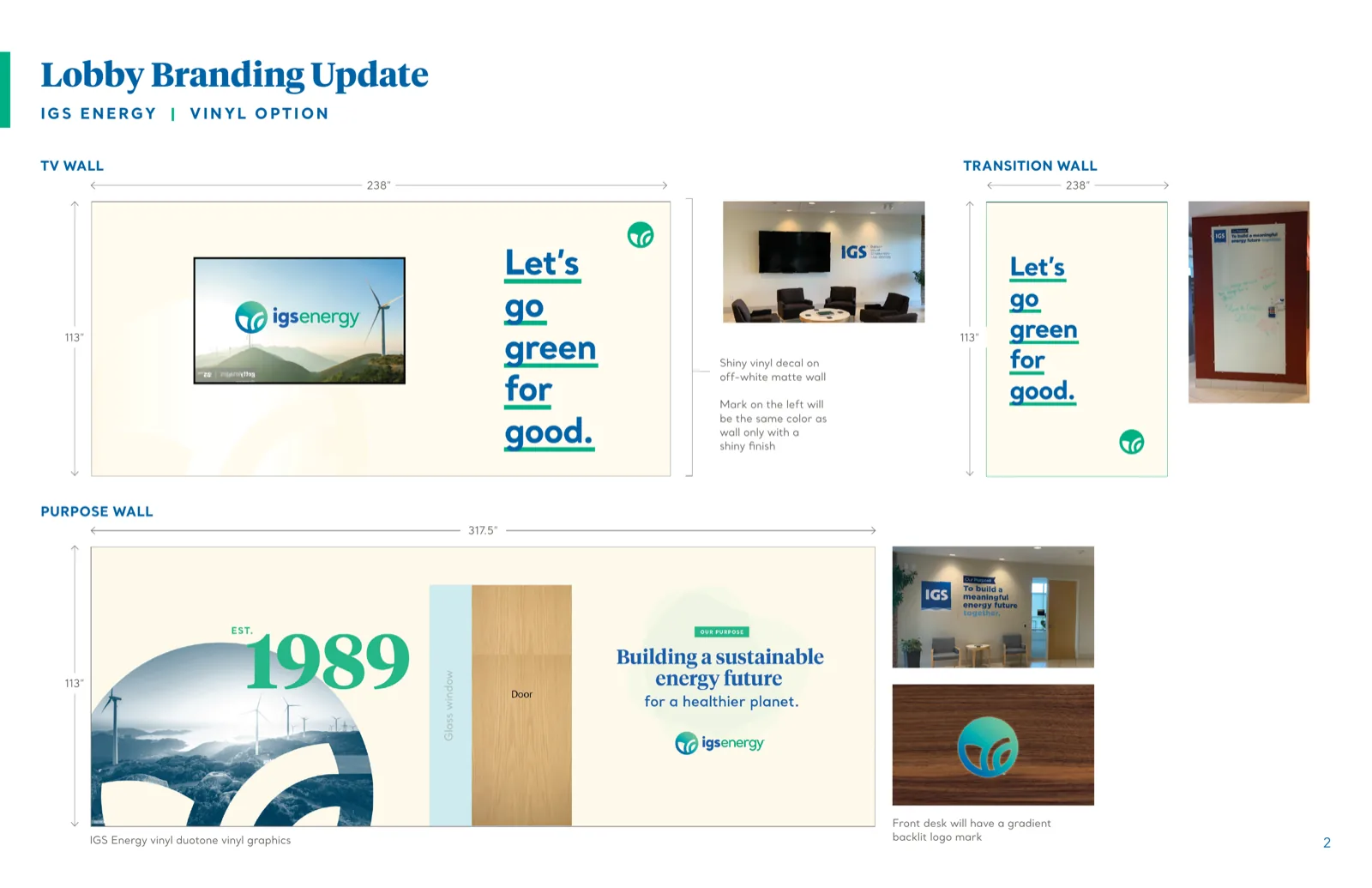 The same walls in the vinyl option, “Let’s go green for good” set large and underlined