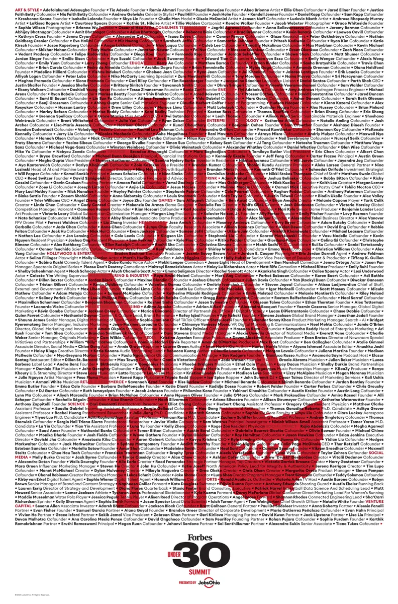 The whole poster, every honoree name set small enough that the list itself draws three huge letterforms