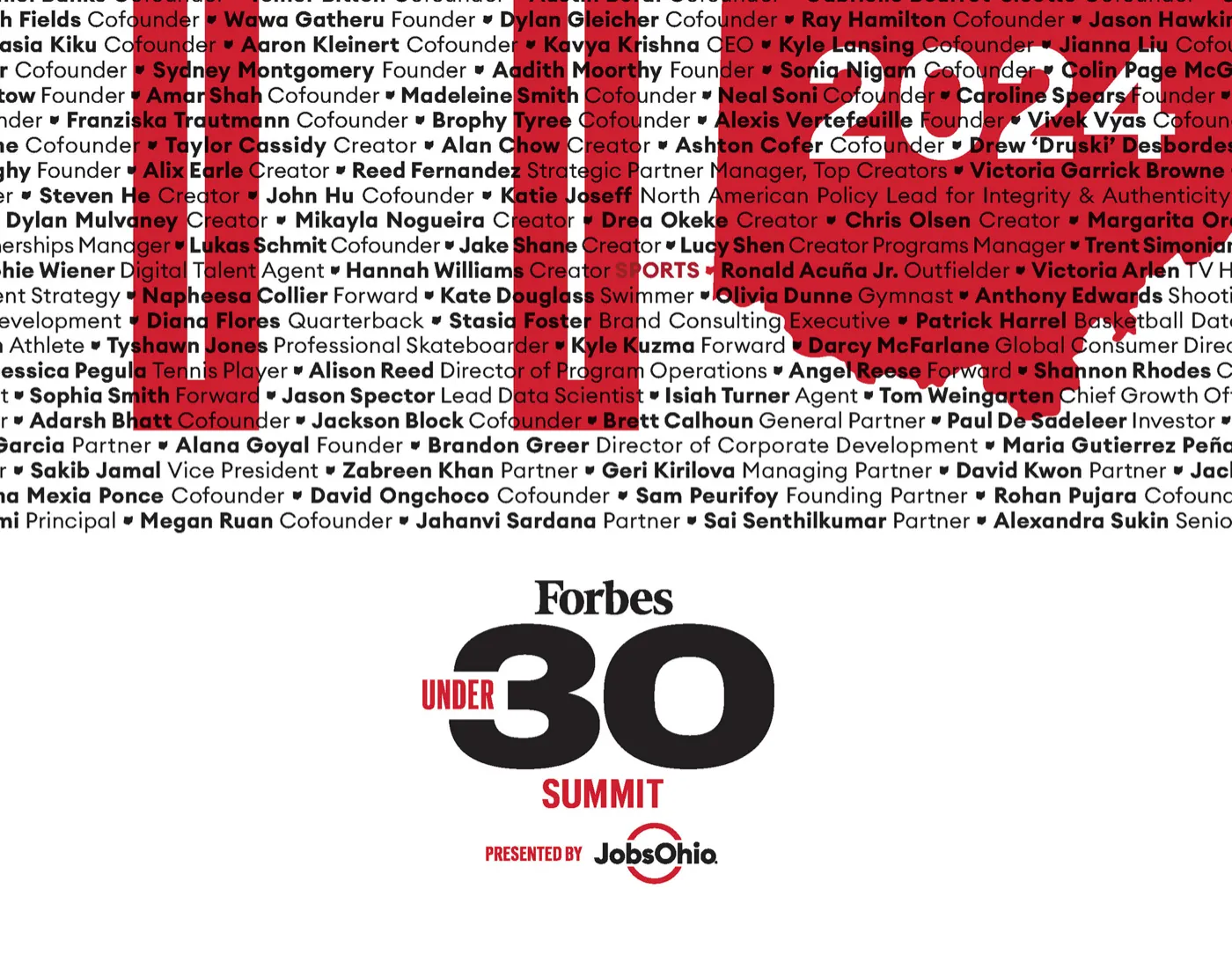 The foot of the poster, 2024 caught inside the letterforms above the Forbes and JobsOhio lockup